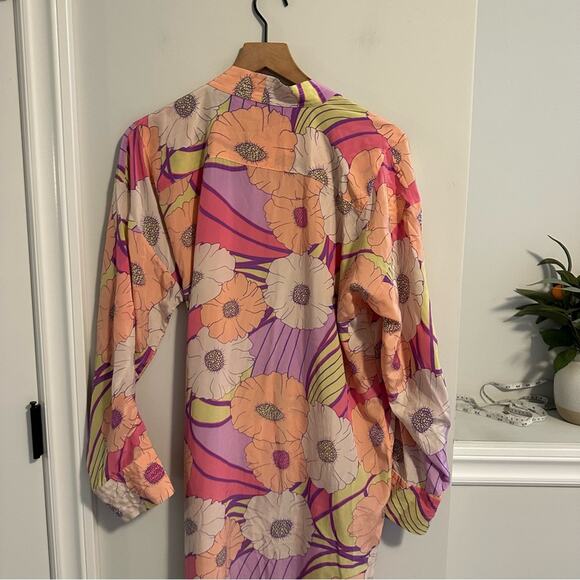 Rachel Comey Pink Purple Pop Floral Silk Robe Dress XS/S Oversized - Picture 11 of 16